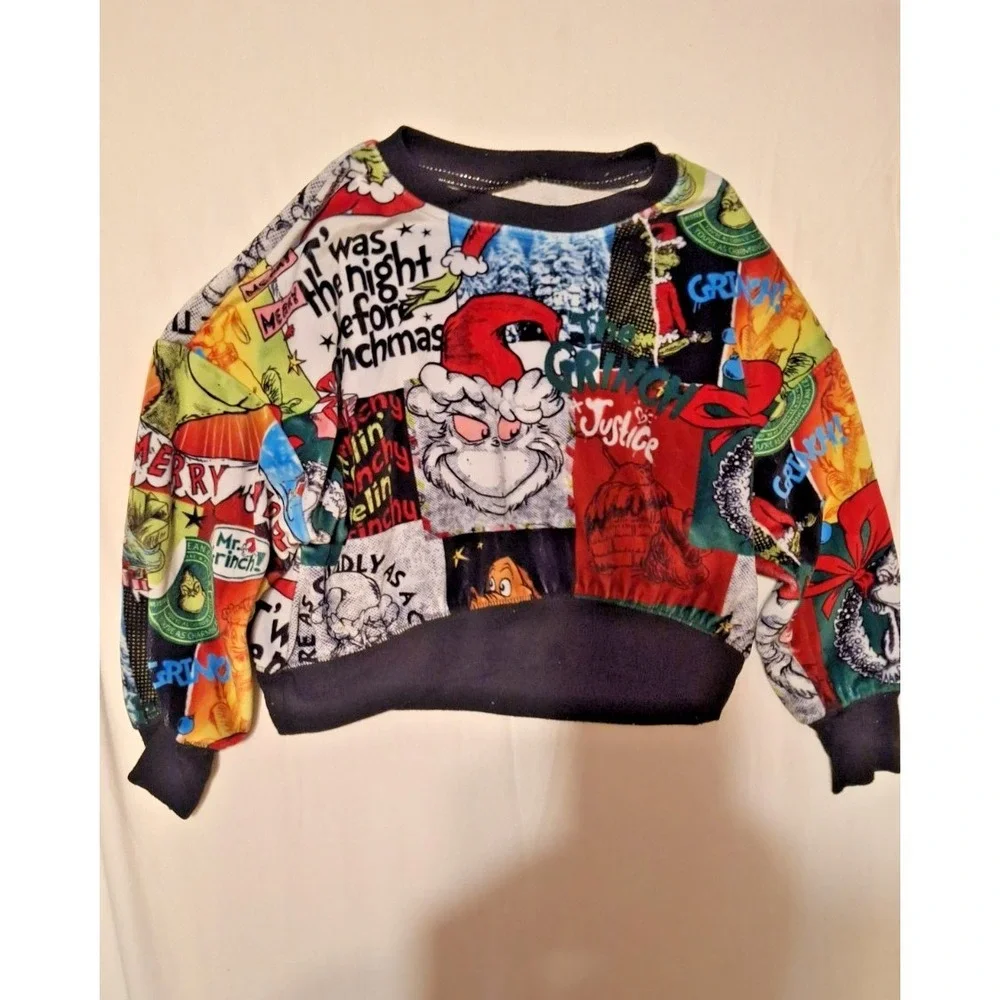 Justice Girls The Grinch Velour Sweater XS Green Christmas Holiday